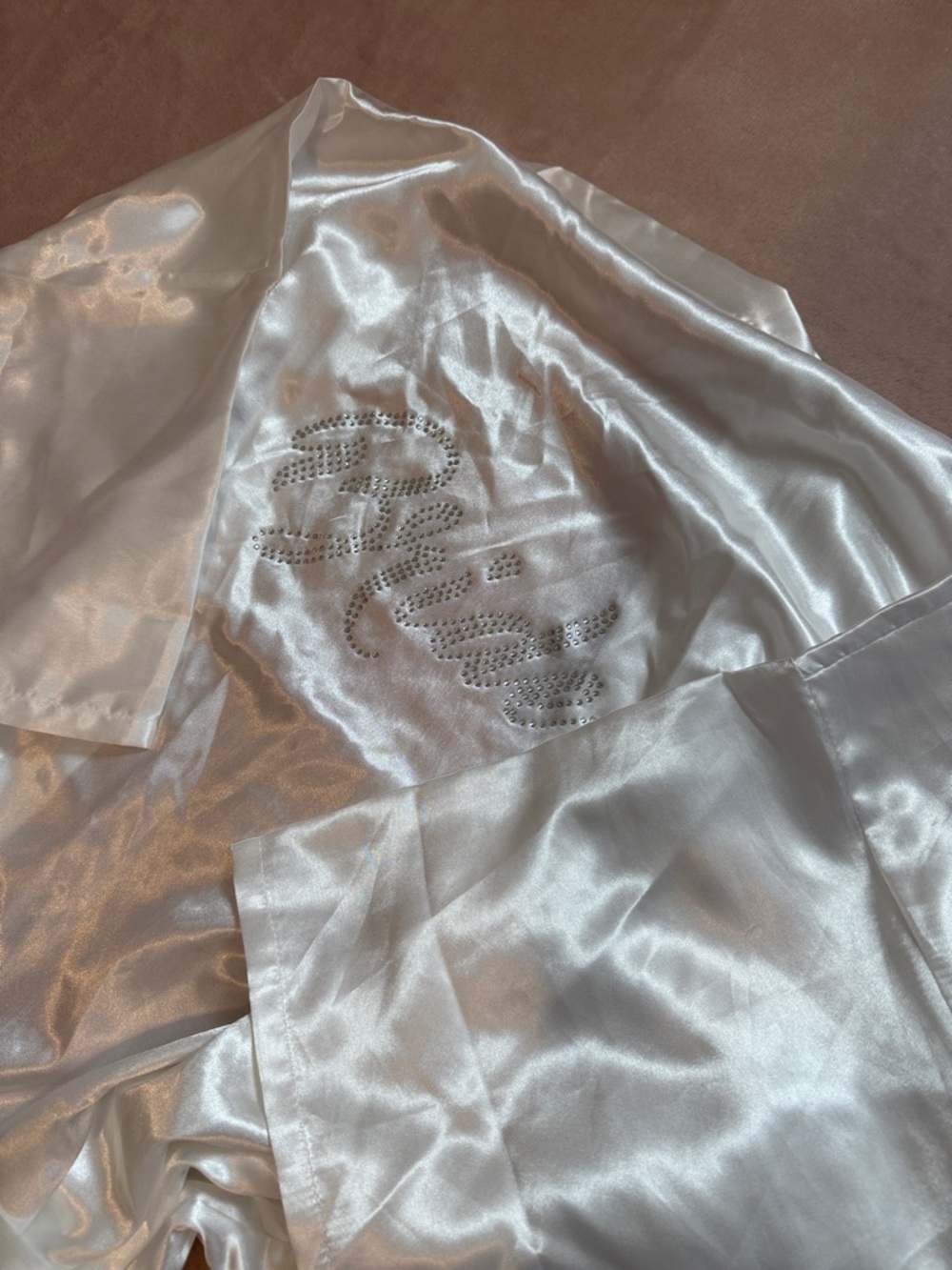 Satin Bridal Robe with Rhinestone Back - White - Picture 2 of 3